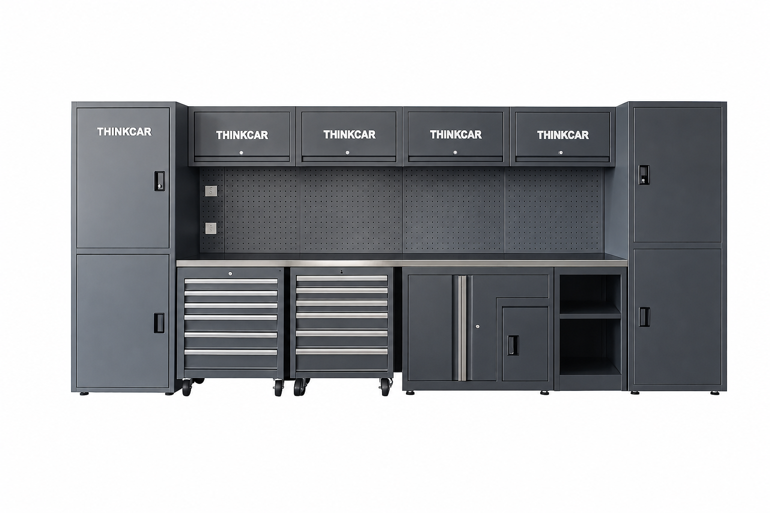 THINKCAR ARW462 estación de trabajo para reparación automotriz con gabinete de acero, 7 cajones, armarios modulares y mesa para taller