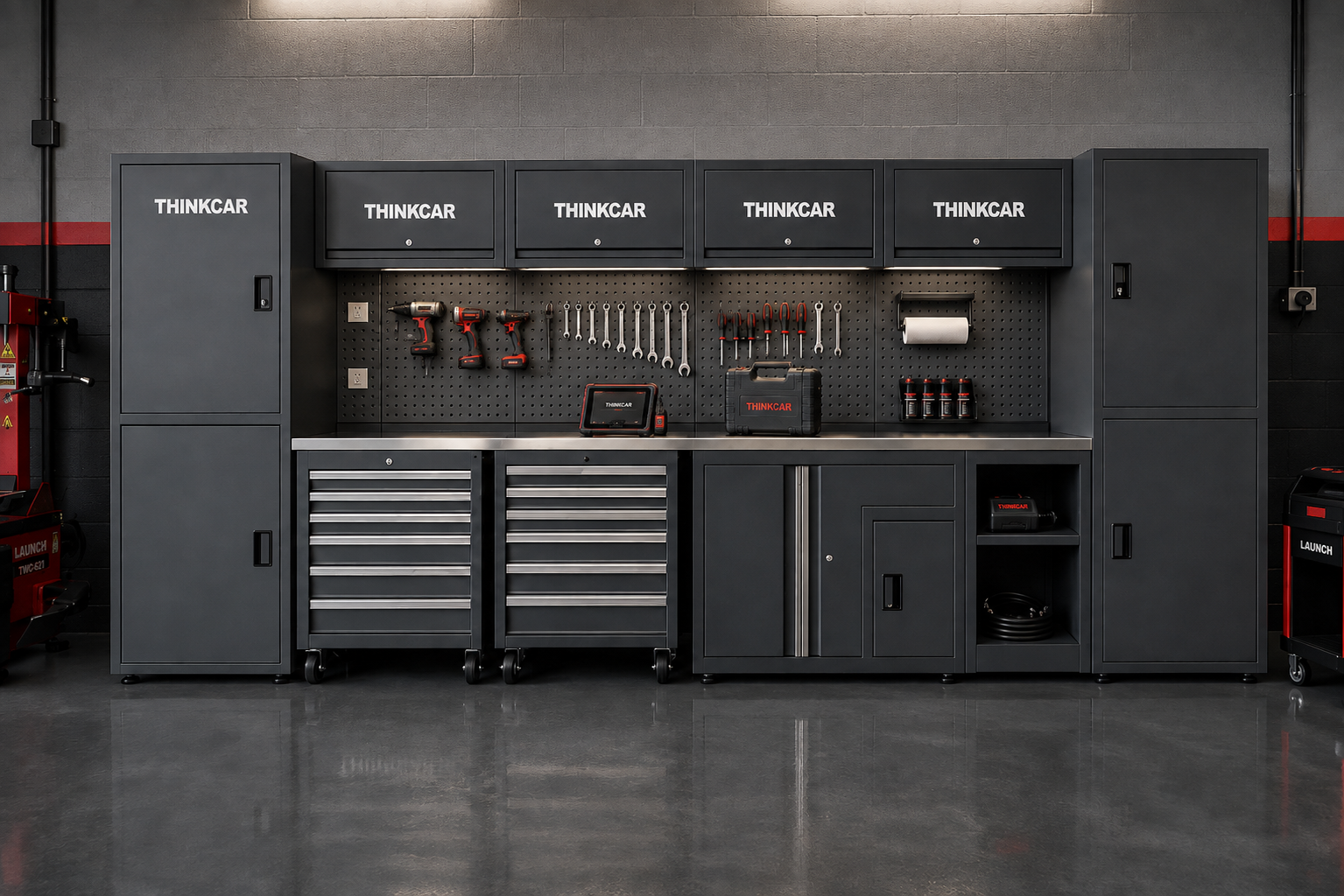 THINKCAR ARW462 gabinete para taller automotriz con estación de trabajo, cajones, panel organizador, lámpara LED y tomacorriente integrado