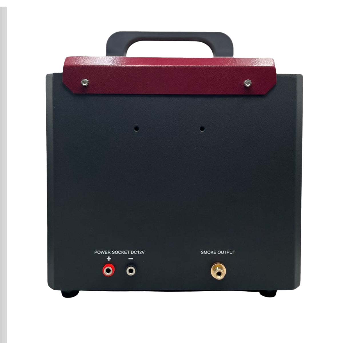 Vista trasera del detector de fugas de humo Thinkcar PLD222, con salida de humo y entrada de alimentación de 12V DC, ideal para pruebas en vehículos gasolina, diésel, híbridos y eléctricos.
