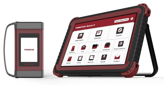 Thinkcar THINKTOOL Master X vista inclinada con módulo SmartLink C, escáner automotriz con soporte DoIP, CAN FD y J2534.