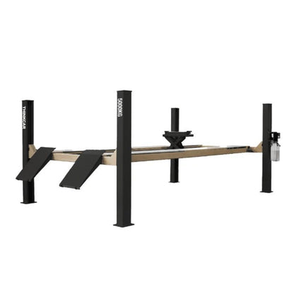 Rampa Thinkcar TVL 450 de 4 postes para alineación profesional, con capacidad de 5,000 kg, desbloqueo neumático sincronizado y estructura reforzada en acero para trabajos seguros y precisos en talleres.