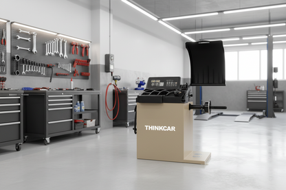Balanceadora de llantas THINKCAR TWB 501 instalada en taller automotriz para balanceo preciso de ruedas
