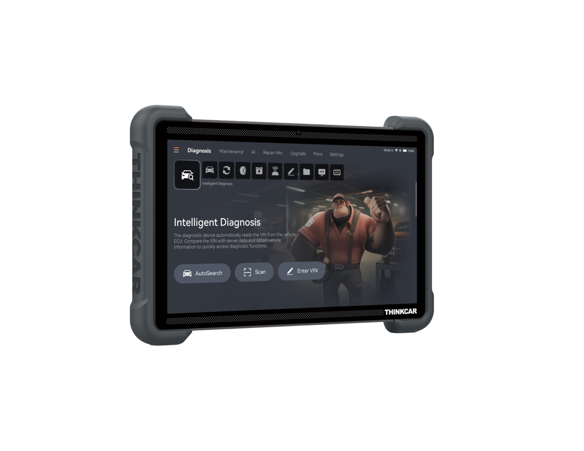 Escáner automotriz Thinktool Expert 394 en vista lateral con pantalla de 12 pulgadas y funciones OE completas