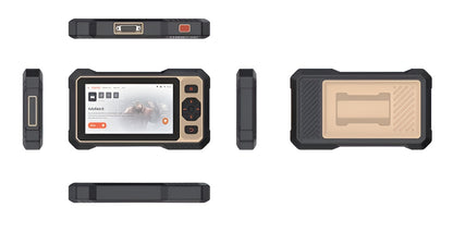 Vistas del THINKTOOL Reader 8 escáner automotriz OBD2: frente y parte trasera, laterales y puertos; tablet compacta de 6.2” para diagnóstico diario