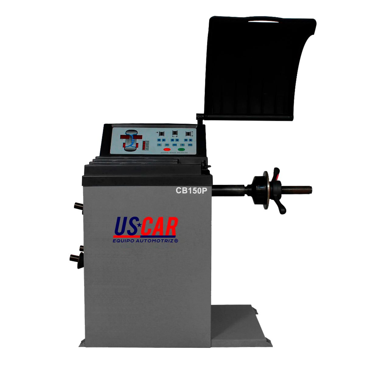 Balanceadora de llantas USCAR CB-150P, equipo profesional para talleres multimarca, compatible con rines de 10 a 24 pulgadas y ruedas de hasta 70 kg, con gabinete de acero de 3 mm y precisión de 1 g en ciclos de 12 segundos.