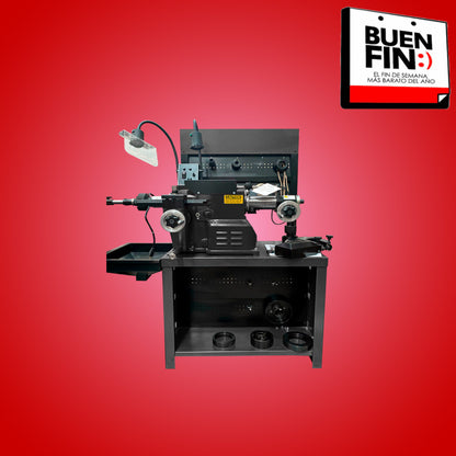 Rectificadora de discos y tambores USCAR CR-8500 con fondo rojo y sello Buen Fin, ideal para servicio de frenos automotriz con control electrónico y servomotores.