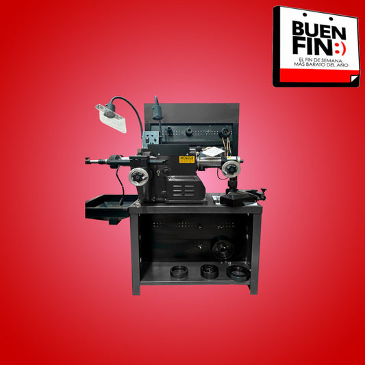 Rectificadora de discos y tambores USCAR CR-8500 con fondo rojo y sello Buen Fin, ideal para servicio de frenos automotriz con control electrónico y servomotores.