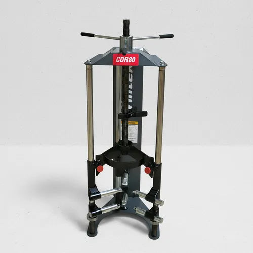 Wintek CDR80 compresor de resortes MacPherson y Multilink, vista frontal con ganchos galvanizados y ajuste de 4 niveles para compresión controlada