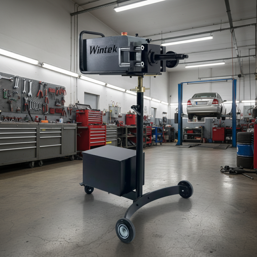 Torno Wintek TM430 instalado en taller automotriz, equipo 2 en 1 para rectificado de discos en vehículo o fuera del vehículo con motor de 110 V.