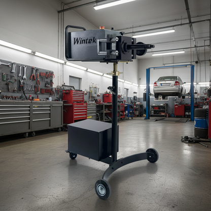 Torno Wintek TM430 instalado en taller automotriz, equipo 2 en 1 para rectificado de discos en vehículo o fuera del vehículo con motor de 110 V.