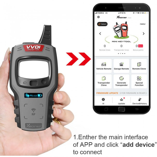 Xhorse VVDI Mini Key Tool con app Bluetooth para clonar controles automotrices generar transponders y probar frecuencia